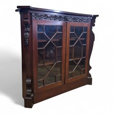 Antique mahogany display cabinet - double door design with carved detailing