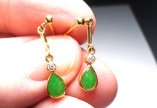 18ct  gold  Jade  and Diamond earrings, hallmarked,