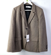 Zara Wool Rich Women's Blazer Size XL Brown Houndstooth RRP £79.99 NEW F2