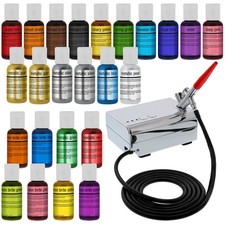 U.S. Cake Supply Complete Cake Decorating Airbrush Kit Compressor 24 Food Colors