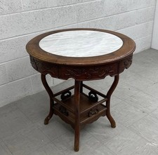 Early 20th Century Chinese Rosewood Round Table with White Marble Top (D: 84 cm)