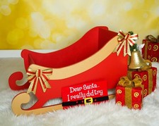 Sleigh Santa Sleigh wooden MDF Decoration Freestanding & FREE GIFT sizes - S/M/L