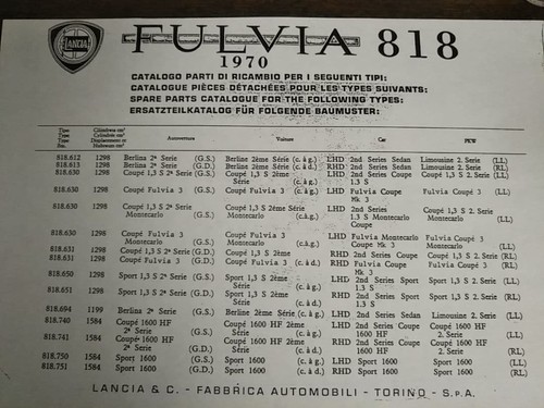 118254 lancia fulvia parts - fulvia,