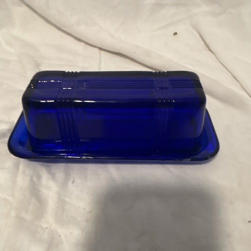 Blue glass covered butter dish - blue,