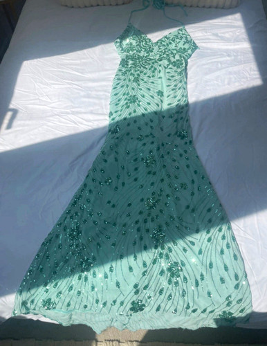 Quiz green sequin mesh maxi - quiz,