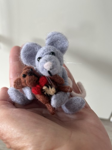 Handmade felted grey mouse - felted,
