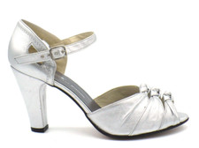 Re-Mix Classic Vintage 1920's High Heel Sandal shoes "Ritz" Silver Metallic UK 4