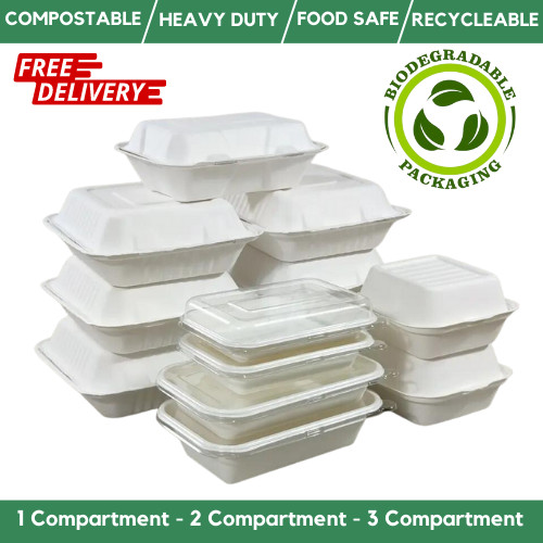 White bagasse food containers - food,