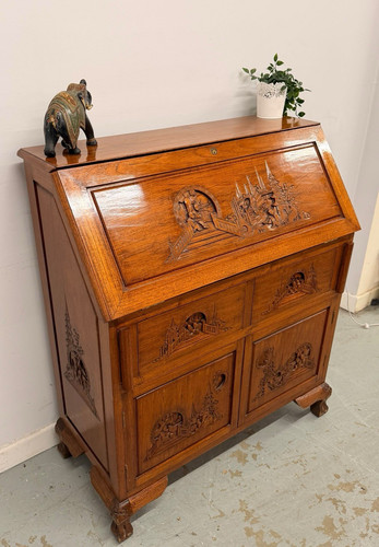 Vintage carved oak oriental - carved,