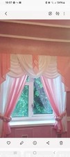 SWAGS AND TAILS + CURTAINS IN WHITE/PINK  64X65X64 DROP UNLINED 