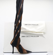 JIMMY CHOO MUGLER SOCK OVER THE KNEE BOOT HIGH BLACK NUDE RRP £1425 AD