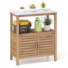 Outdoor Potting Bench Acacia Wood Garden Potting Table with Storage Shelf
