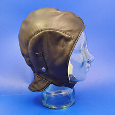 Leather motoring flying helmet with flap: Black Leather Small approx 520mm round