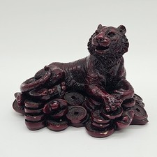 Vintage Red Resin Chinese Tiger Yen Fung Shui Wealth Money Protector Figurine
