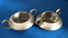 Tudric Pewter Ware Sugar Bowl & Creamer (Bravingtons, England, circa 1900s)