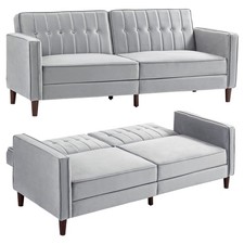 HOMCOM Convertible Sofa Futon Velvet-Touch Tufted Couch Sofa Bed Grey