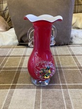 red glass vase vintage 9 inch