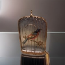 Vintage Verse Eglomise “Bird In Cage” Wall Hanging Trompe L’oeil Half Bird Cage