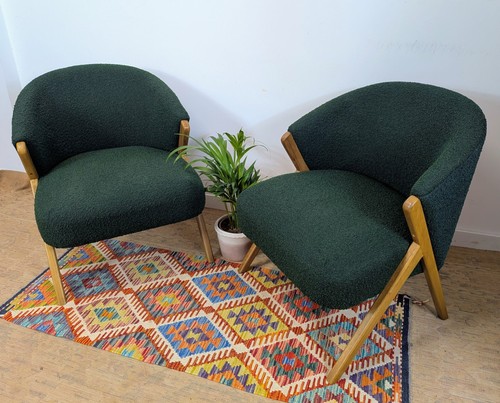 Pair green boucle armchairs - pair,