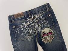 Christian Audigier Women’s Jeans Skull Embroidery Y2K Vintage Size 27x33