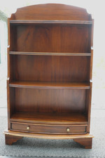 Vintage Waterfall Bookcase - Mahogany Solid Wood – Bow Front Shelves & Drawer