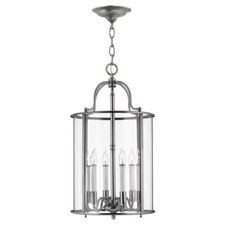 Pewter Finish Extra Large Chain Hanging Glass Chandelier Cage - 6 Candle Lights