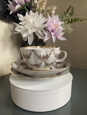 Vintage Lomonosov USSR “Garlands” Porcelain Trio – Teacup, Saucer & Plate