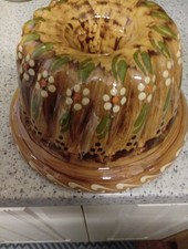 Lovely Handpainted Pottery Vintage Jelly Mould 9 " Across X 4.5 "High