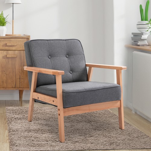 Linen armchair rubber wood - linen,