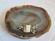 Agate Ashtray With Sterling Silver Spanish Polished Agate Geode Vintage 1970s 