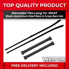 FITS MERCEDES VITO W447 14> LONG BLACK ROOF BARS & CROSS BAR SET RACK NO DRILL
