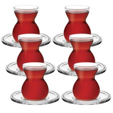 Pasabahce 140ml Glass Turkish Tea Coffee Cups Saucers Glassware 12 Pcs Gift Set