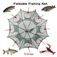 8 Holes Fishing Bait Net Trap Cast Dip Cage Crab Fish Minnow Crawdad Shrimp UK