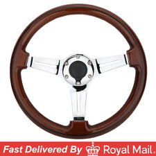 KYOSTAR Wood Grain Trim Classic Wooden Chrome Spoke Steering Wheel Horn Button