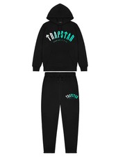 TRAPSTAR IRONGATE ARCH FADE TRACKSUIT - BLACK/TEAL, SIZE MEDIUM