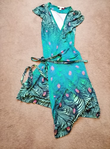 Peacock feather wrap dress - peacock,
