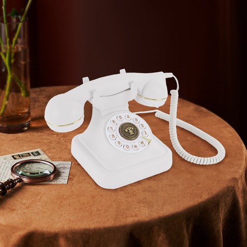 Vintage white rotary telephone - vintage,