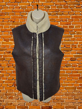 KEW 159 BROWN FAUX SHEEPSKIN GILET SIZE UK 10 WOMEN SLEEVELESS BODYWARMER JACKET