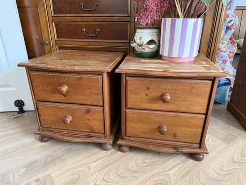 Vintage pair pine bedside - vintage, of