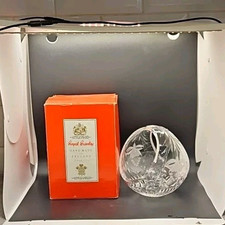 Royal Brierley Fuchsia Crystal Cut Glass & Etched Round Basket Vase 6"