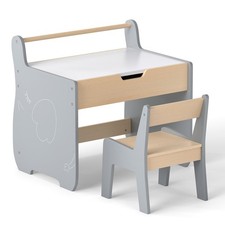 3 In 1 Kids Grey Wood Table & Chair Set Toddler Craft & Play Activity Desk