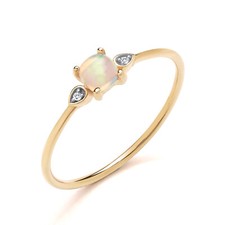 9ct Yellow Gold Natural Opal & Diamond 3 Stone Ring size K to S