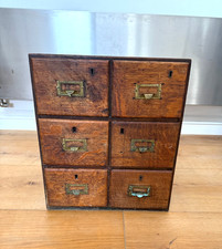 Vintage Wooden Mid Century Desk Top 6 Drawer Filing Cabinet 44cm x 38cm x 41cm