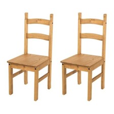 Pair of Dining Chairs Solid Pine Waxed Wooden Dining Room Furniture Farmhouse