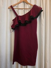 Quiz Burgundy Frill Dress UK