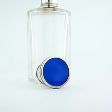Antique Sterling Silver Guilloche Enamel Cut Glass Perfume Scent Flask Bottle. C