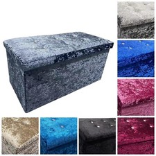 Foldable 1 or 2 Seater Crush Velvet Diamante Ottoman Storage Cube Toy Box Chest
