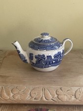 Vintage Blue And White Transfer Printed Willow Pattern One Cup Teapot