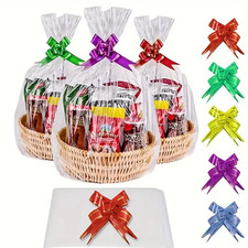 20/50 Piece Large Clear Cellophane Bag with Bow for Basket and Gift Wrap Christm