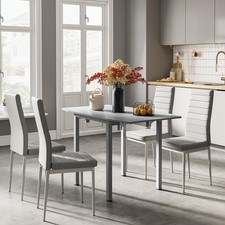 Dining Table and Set of Chairs, Drop Leaf Kitchen Table With PU High Back Chair
